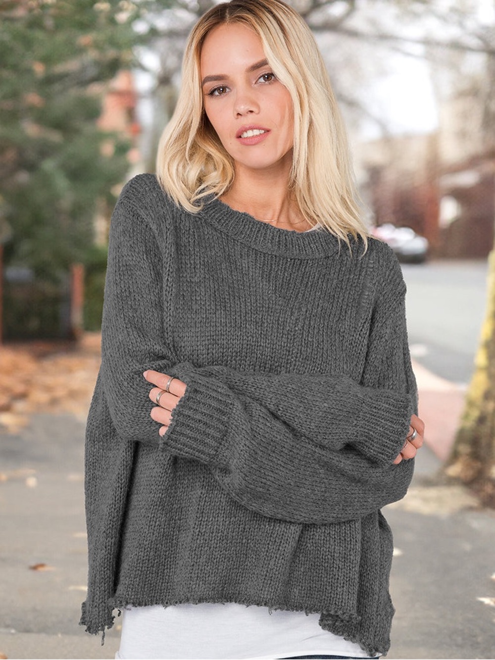 WOODEN SHIPS $147 Oversized distressed sweater *PURPLE